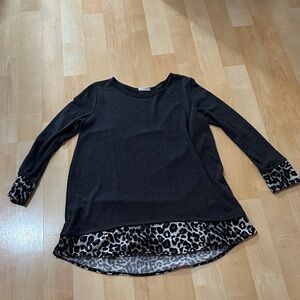 Reborn charcoal gray Top with Leopard Accents